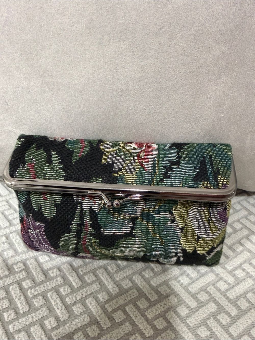 Oscar Da La Renta Vintage Floral Tapestry Evening Snap Clutch with Mirror